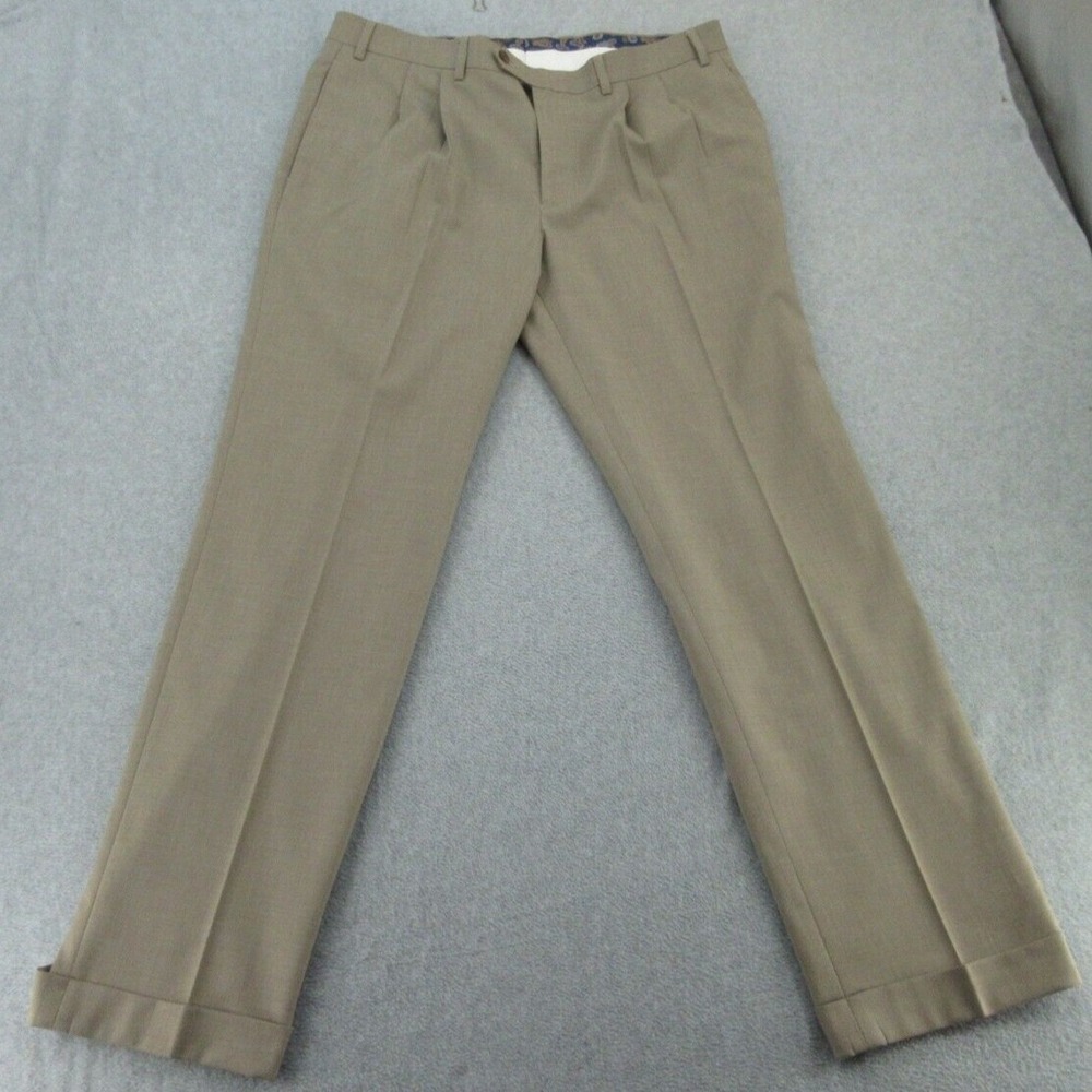 Lauren Ralph Lauren Women Dress Pants Straight Tan Pleated Cuffed 36W x 32L